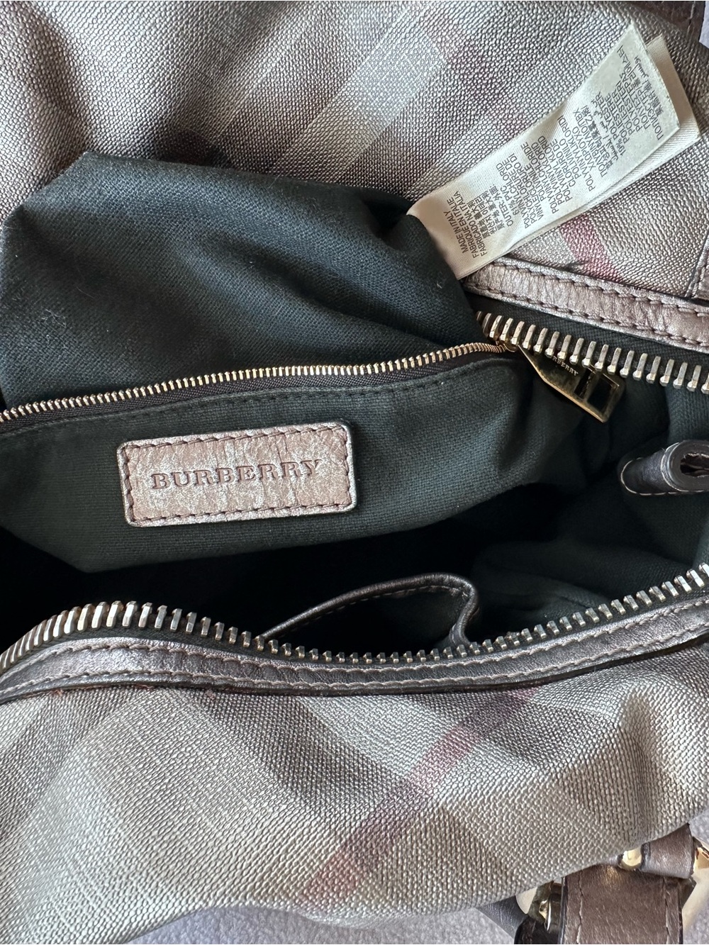 Burberry Metallic Gray Nova Check Satchel - Picture 7 of 7